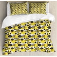 thumbnail image 1 of Ambesonne Modern Duvet Cover Sets, Dog Lover Dotted Art, 2-Queen, Yellow Pale Grey and Peach, 1 of 6