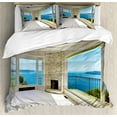thumbnail image 1 of Ambesonne Modern Duvet Cover Sets, Ocean Nature Forest View, 2-Queen, White and Blue, 1 of 3