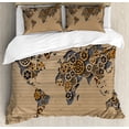 thumbnail image 1 of Ambesonne Modern Duvet Cover Sets, Old Hipster World Map, 2-King, Grey and Brown, 1 of 3