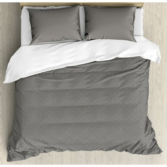 Ambesonne Modern Duvet Cover Sets, Optical Striped Elements, 2-Queen, Eggshell and Charcoal Grey