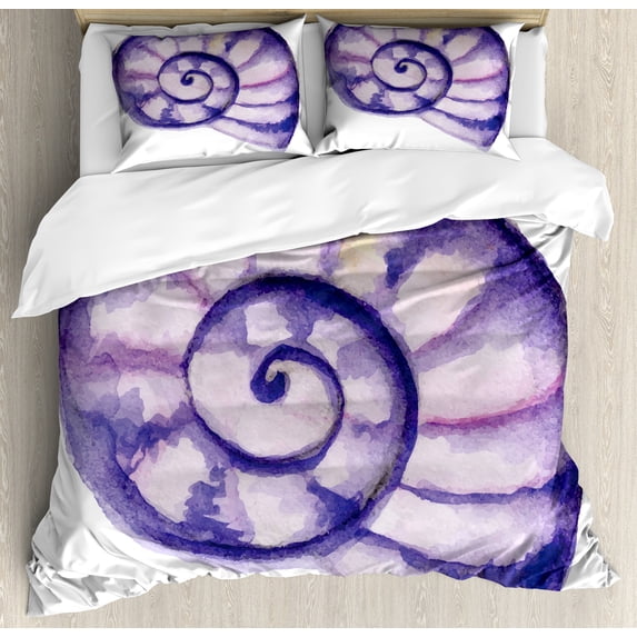 Ambesonne Modern Duvet Cover Sets, Sea Ocean Marine, 2-Queen, Purple and White