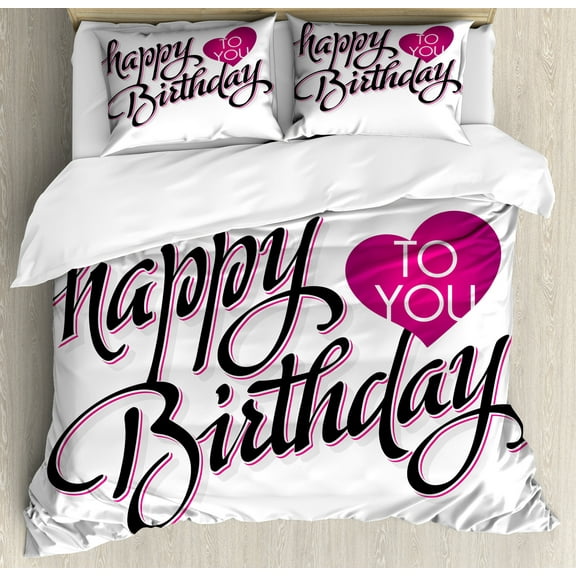 Ambesonne Modern Duvet Cover Sets, Typo Message, 2-Queen, Fuchsia Black White