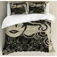 thumbnail image 1 of Ambesonne Modern Duvet Cover Sets, Woman with Cool Posing, 2-King, Dark Taupe and Tan, 1 of 6