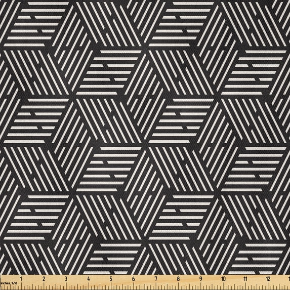 Ambesonne Modern Fabric by the Yard Microfiber, Abstract Lines Grid Ornate, 3 Yards, Charcoal Grey and Pale Tan