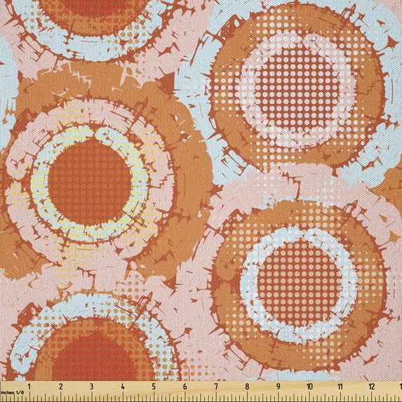 Ambesonne Modern Fabric by the Yard Microfiber, Circles Splashes Blots Dots, 10 Yards, Persian Orange and Soft Blue