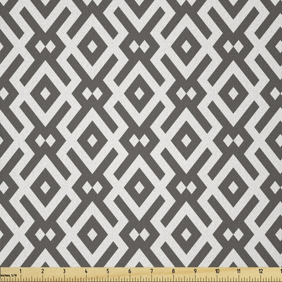 Ambesonne Modern Fabric by the Yard Microfiber, Geometric Lines, 5 Yards, Dark Taupe and White