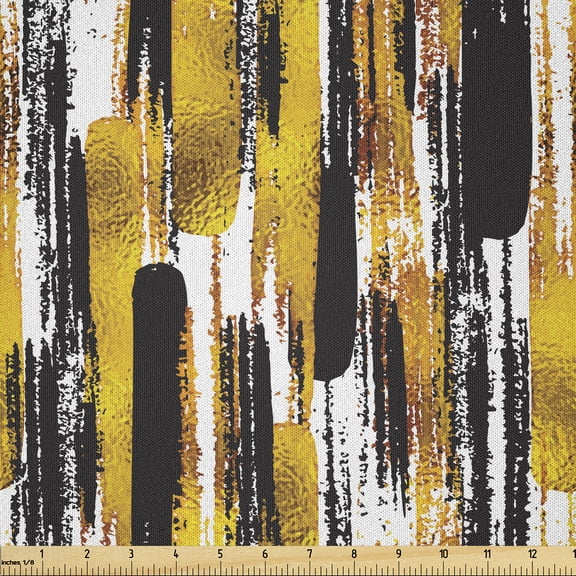 Ambesonne Modern Fabric by the Yard Microfiber, Grunge Art Brushstrokes, 2 Yards, Earth Yellow Black