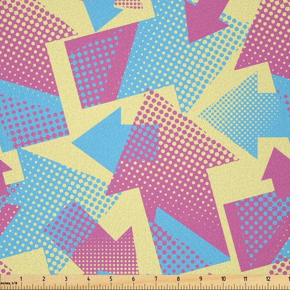 Ambesonne Modern Fabric by the Yard Microfiber, Halftone Direction Pointers, 2 Yards, Pink Sky Blue