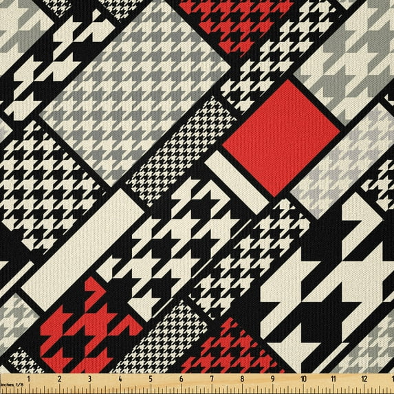 Ambesonne Modern Fabric by the Yard Microfiber, Minimalist Design, 10 Yards, White Black Red