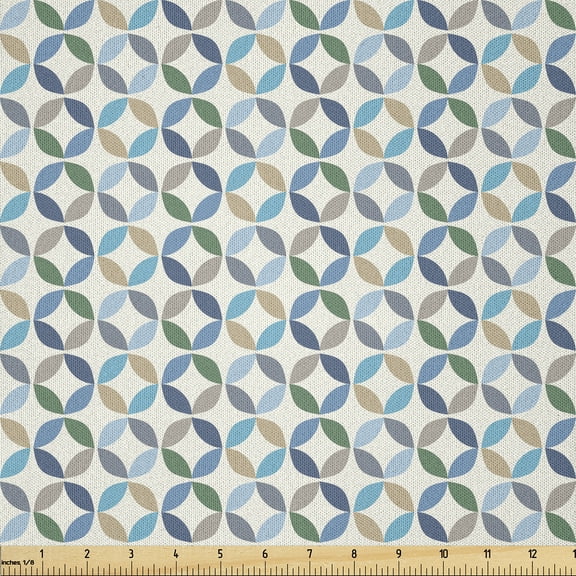 Ambesonne Modern Fabric by the Yard Microfiber, Oval Point Stripes, 1 Yard, Pale Blue Green