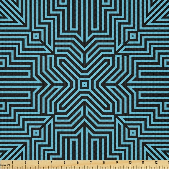 Ambesonne Modern Fabric by the Yard Microfiber, Repeating Contemporary Lines, 2 Yards, Aqua and Charcoal Grey