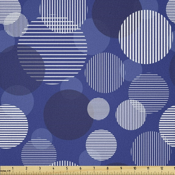 Ambesonne Modern Fabric by the Yard Microfiber, Striped Circles Ornament Art, 2 Yards, Violet Blue White Grey