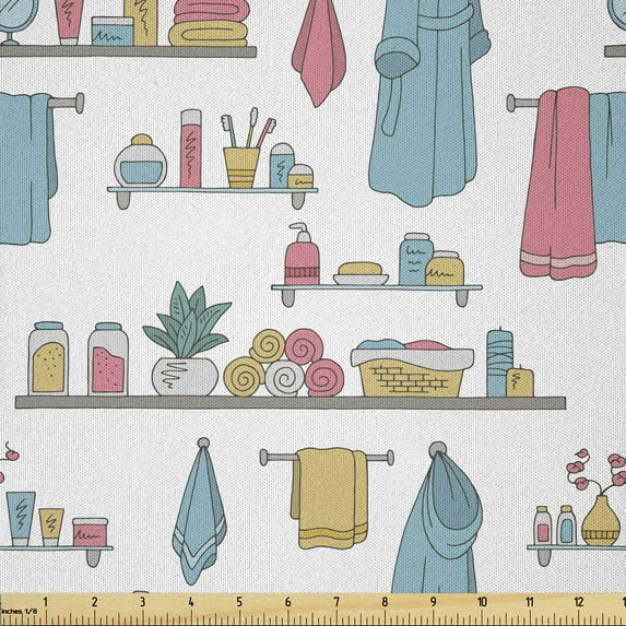 Ambesonne Modern Fabric by the Yard Microfiber, Toothbrush Sketchy Print, 2 Yards, Pale Slate Blue Pink