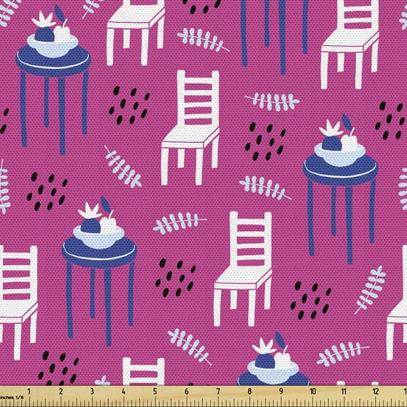 Ambesonne Modern Fabric by the Yard Upholstery, Armchairs Fruits Leaves Art, 10 Yards, Hot Pink Persian Blue