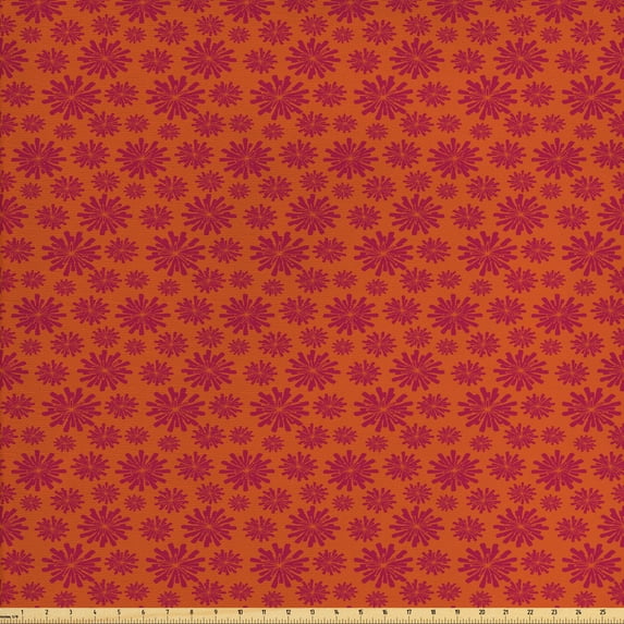 Ambesonne Modern Fabric by the Yard Upholstery, Bold Line Flowers, 2 Yards, Scarlet and Maroon
