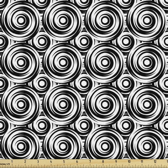 Ambesonne Modern Fabric by the Yard Upholstery, Circles Grunge Graffiti, 1 Yard, Black and White