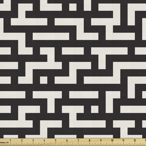 Ambesonne Modern Fabric by the Yard Upholstery, Contemporary Maze Pattern, 2 Yards, Charcoal Grey and Eggshell