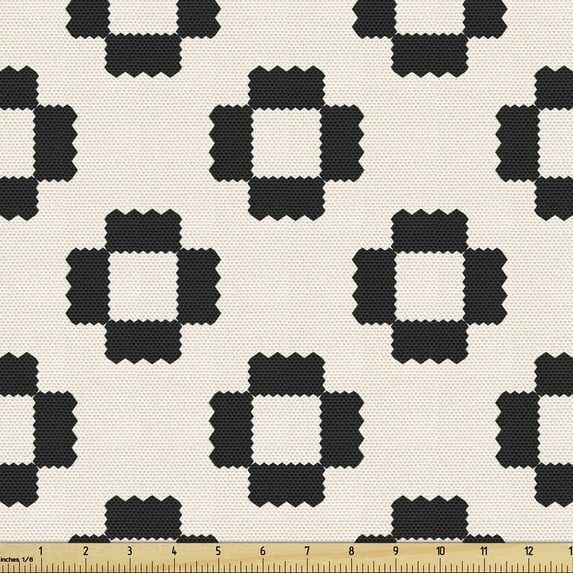 Ambesonne Modern Fabric by the Yard Upholstery, Continuous Jagged Shapes, 1 Yard, Champagne and Charcoal Grey