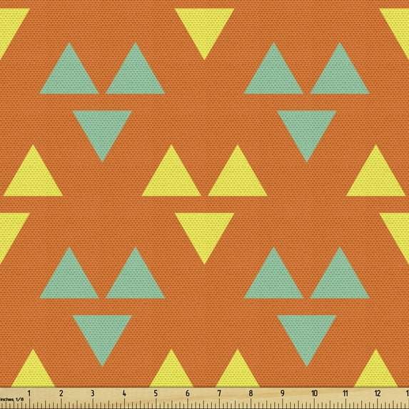 Ambesonne Modern Fabric by the Yard Upholstery, Creative Triangles on Orange, 3 Yards, Sea Green Vermilion