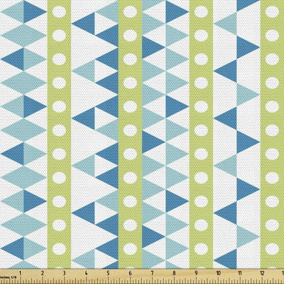 Ambesonne Modern Fabric by the Yard Upholstery, Geometric Circles Triangles, 1 Yard, Avocado Green Sea Blue