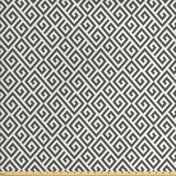 Ambesonne Modern Fabric by the Yard Upholstery, Geometric Maze, 5 Yards, White and Army Green
