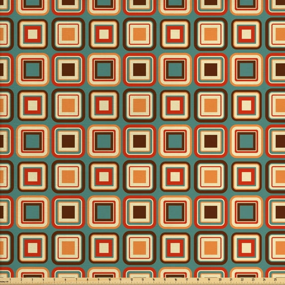 Ambesonne Modern Fabric by the Yard Upholstery, Geometric Rounded, 2 Yards, Multicolor