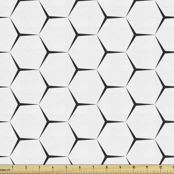 Ambesonne Modern Fabric by the Yard Upholstery, Hexagons Like Honeycombs, 1 Yard, Charcoal Grey White