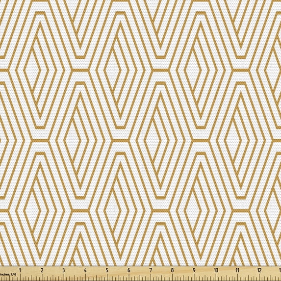 Ambesonne Modern Fabric by the Yard Upholstery, Intersecting Rhombus Shapes, 10 Yards, Pale Coffee and White