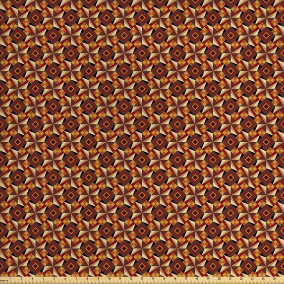 Ambesonne Modern Fabric by the Yard Upholstery, Retro Vintage Geometric, 3 Yards, Dark Orange Burgundy