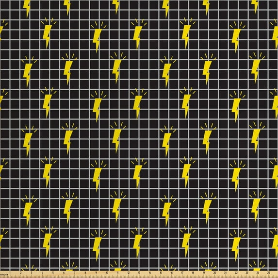 Ambesonne Modern Fabric by the Yard Upholstery, Thunder Symbols Elements Art, 10 Yards, Charcoal Grey and Yellow