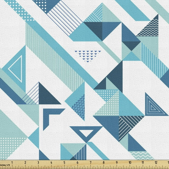 Ambesonne Modern Fabric by the Yard Upholstery, Whimsical Geometric Shapes, 10 Yards, Seafoam Sea Blue