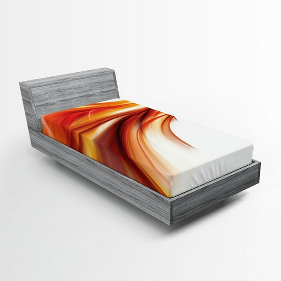Ambesonne Modern Fitted Sheet 2 Pcs Set, Blurred Smock Art Rays, Twin XL, Orange Red