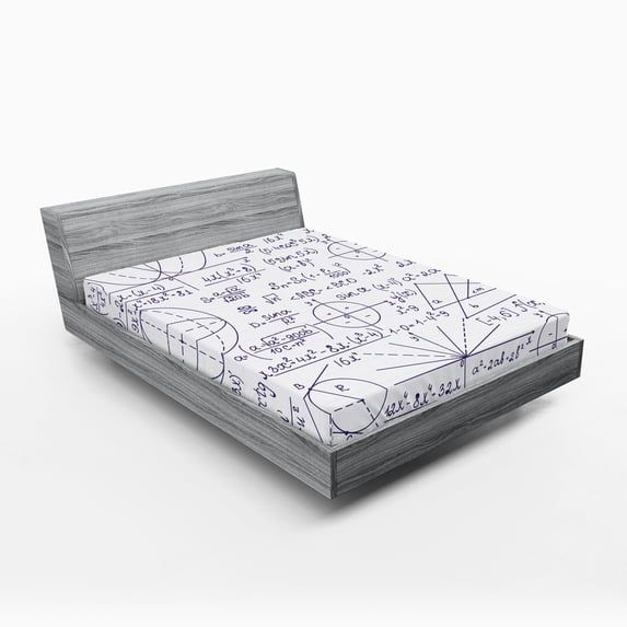 Ambesonne Modern Fitted Sheet 2 Pcs Set, Student Geometry, King, Dark Purple and White