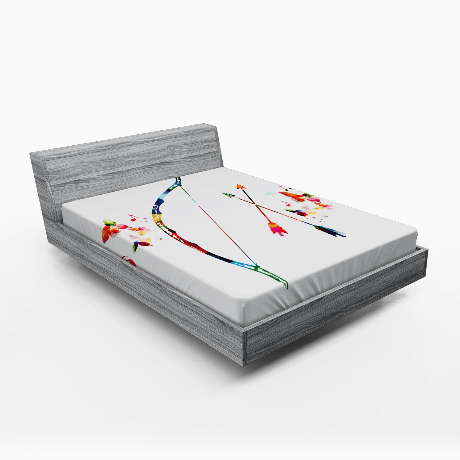 Full Size White Microfiber Fitted Sheet with Bow and Arrow Print
