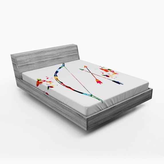 Ambesonne Modern Fitted Sheet, Abstract Bow and Arrow, Queen Size, Multicolor