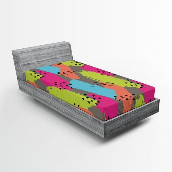 Ambesonne Modern Fitted Sheet, Abstract Colors Triangle, Twin Size, Multicolor