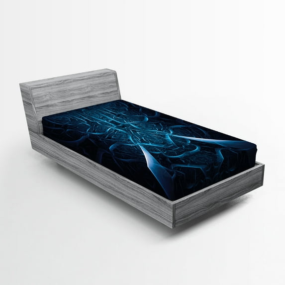 Ambesonne Modern Fitted Sheet, Abstract Spooky Effect, Twin Size, Blue