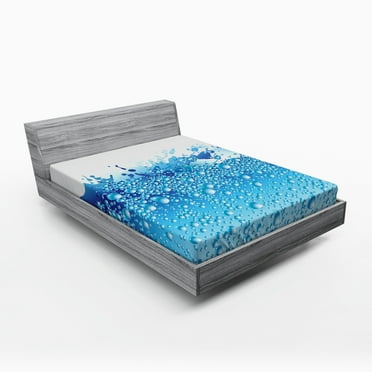 Ambesonne Modern Fitted Sheet, Bubbles Splashes Drops, Full Size, Dark Blue Sky Blue