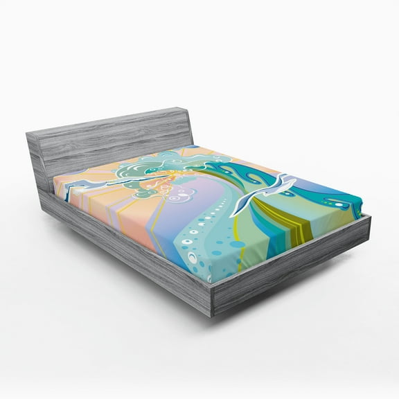 Ambesonne Modern Fitted Sheet, Cartoon Like Waves, Queen Size, Multicolor