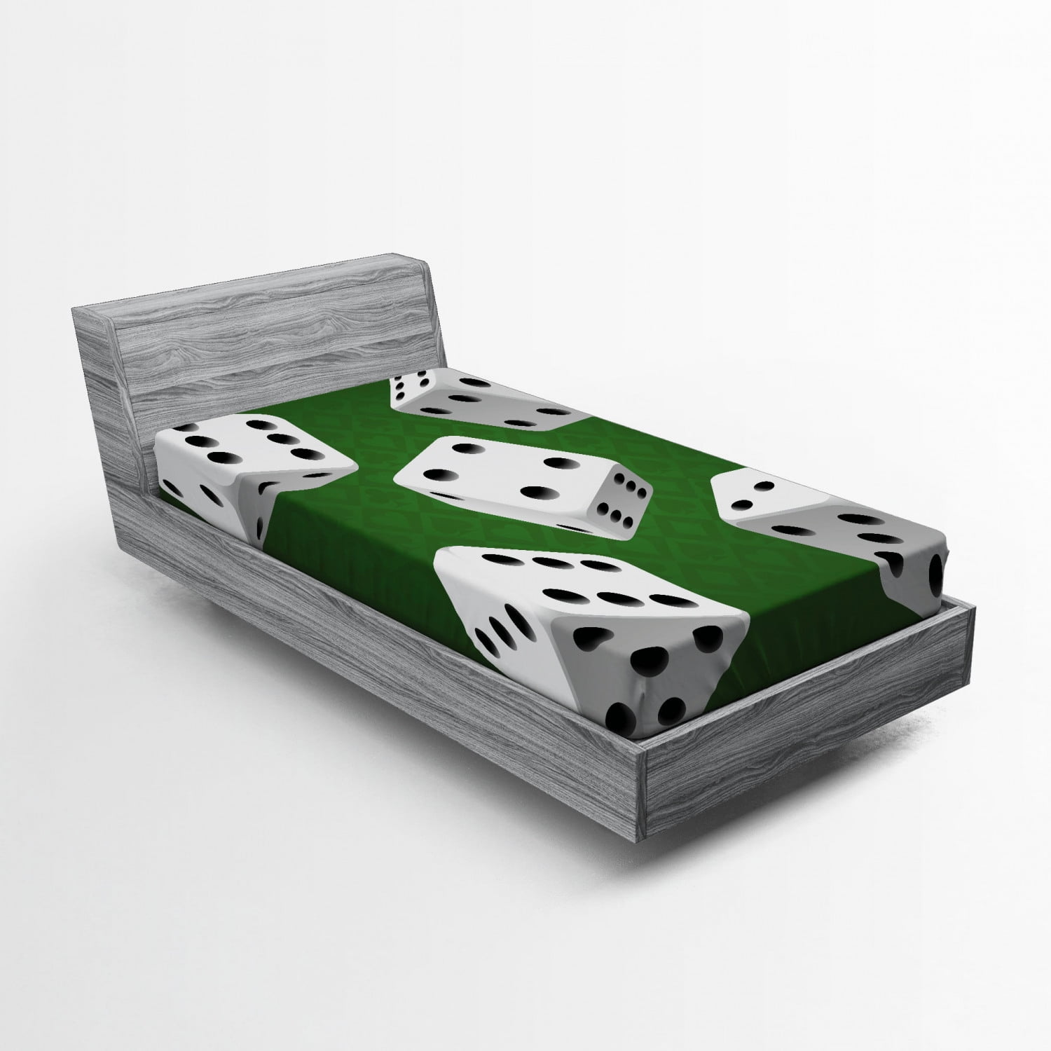 Twin Gray and Green Microfiber Dice Print Fitted Sheet Set