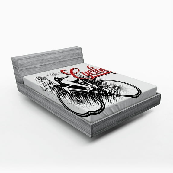 Ambesonne Modern Fitted Sheet, Cycling Man Sport Bike, Queen Size, Black White Red