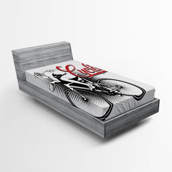 Ambesonne Modern Fitted Sheet, Cycling Man Sport Bike, Twin Size, Black White Red