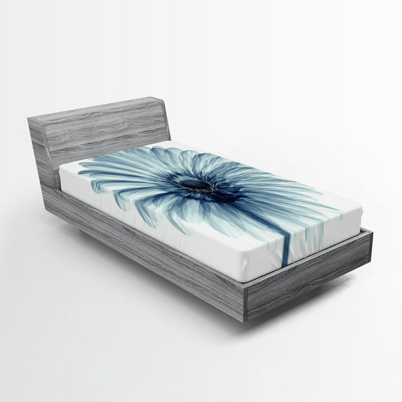 Ambesonne Modern Fitted Sheet, Daisies Flowers Plants, Twin Size, Teal White