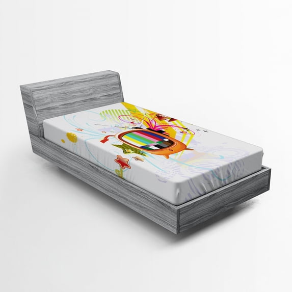 Ambesonne Modern Fitted Sheet, Digital Media TV Art, Twin XL Size, Multicolor