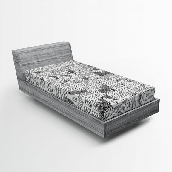 Ambesonne Modern Fitted Sheet, European Houses Urban, Twin XL Size, Black White