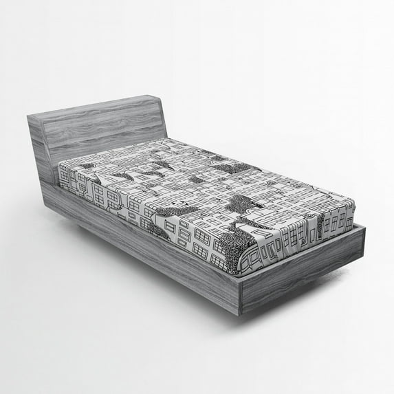 Ambesonne Modern Fitted Sheet, European Houses Urban, Twin XL Size, Black White