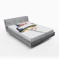 thumbnail image 1 of Ambesonne Modern Fitted Sheet, Fashion Woman with a Hat, Queen Size, Blue Grey Red Yellow, 1 of 3