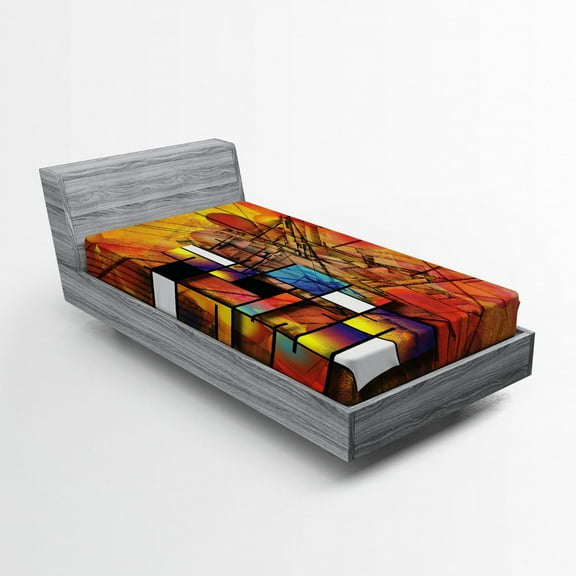 Ambesonne Modern Fitted Sheet, Geometric Image, Twin Size, Multicolor