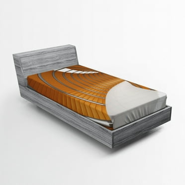 Ambesonne Modern Fitted Sheet, Geometric Long Tunnel, Twin Size, Orange Grey