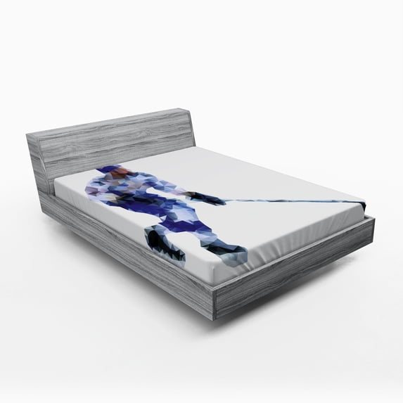 Ambesonne Modern Fitted Sheet, Hockey Player Triangles, Queen Size, Blue Purplegrey Black